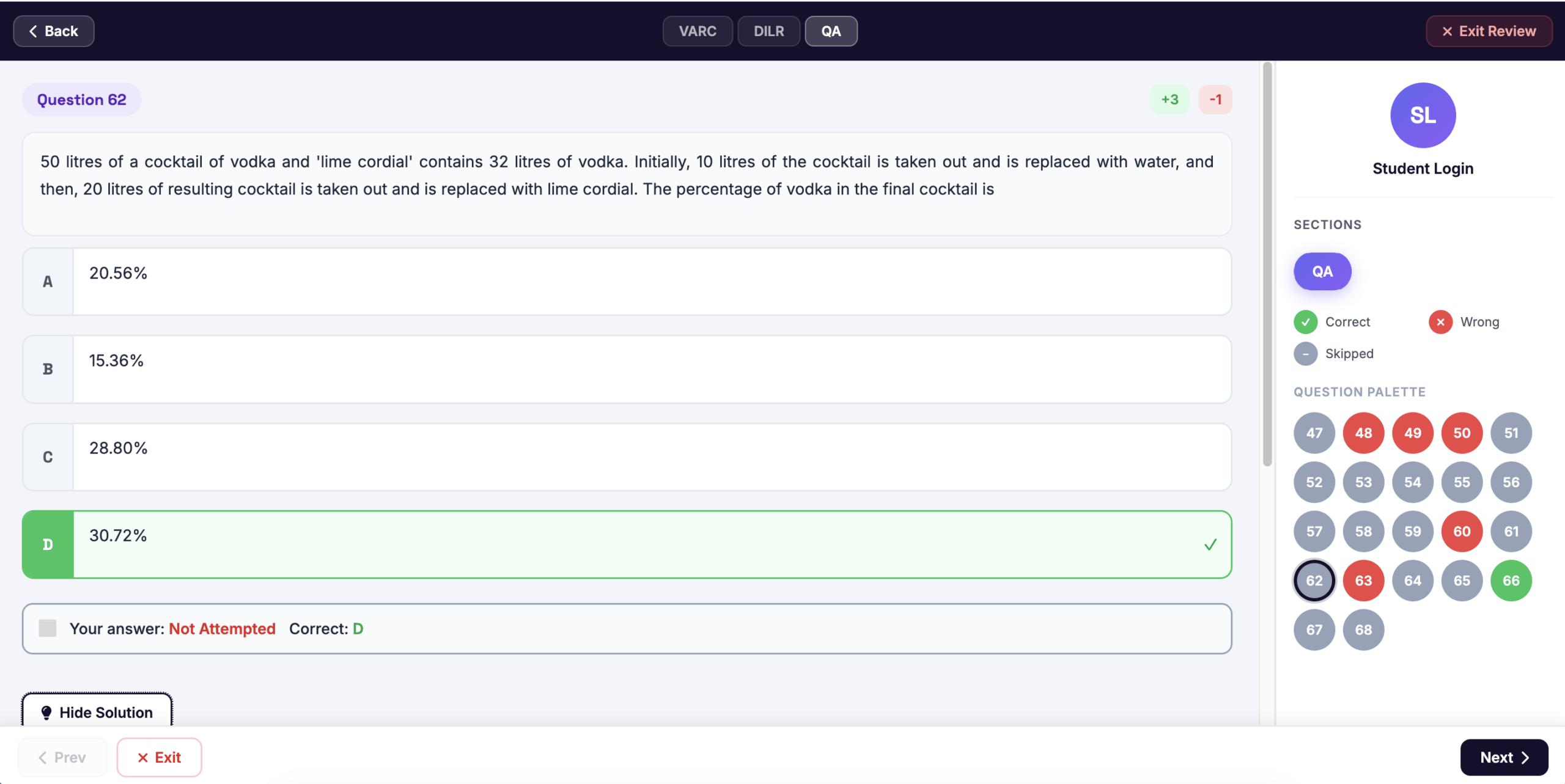 Live mock interface with CAT exam-level difficulty and timer