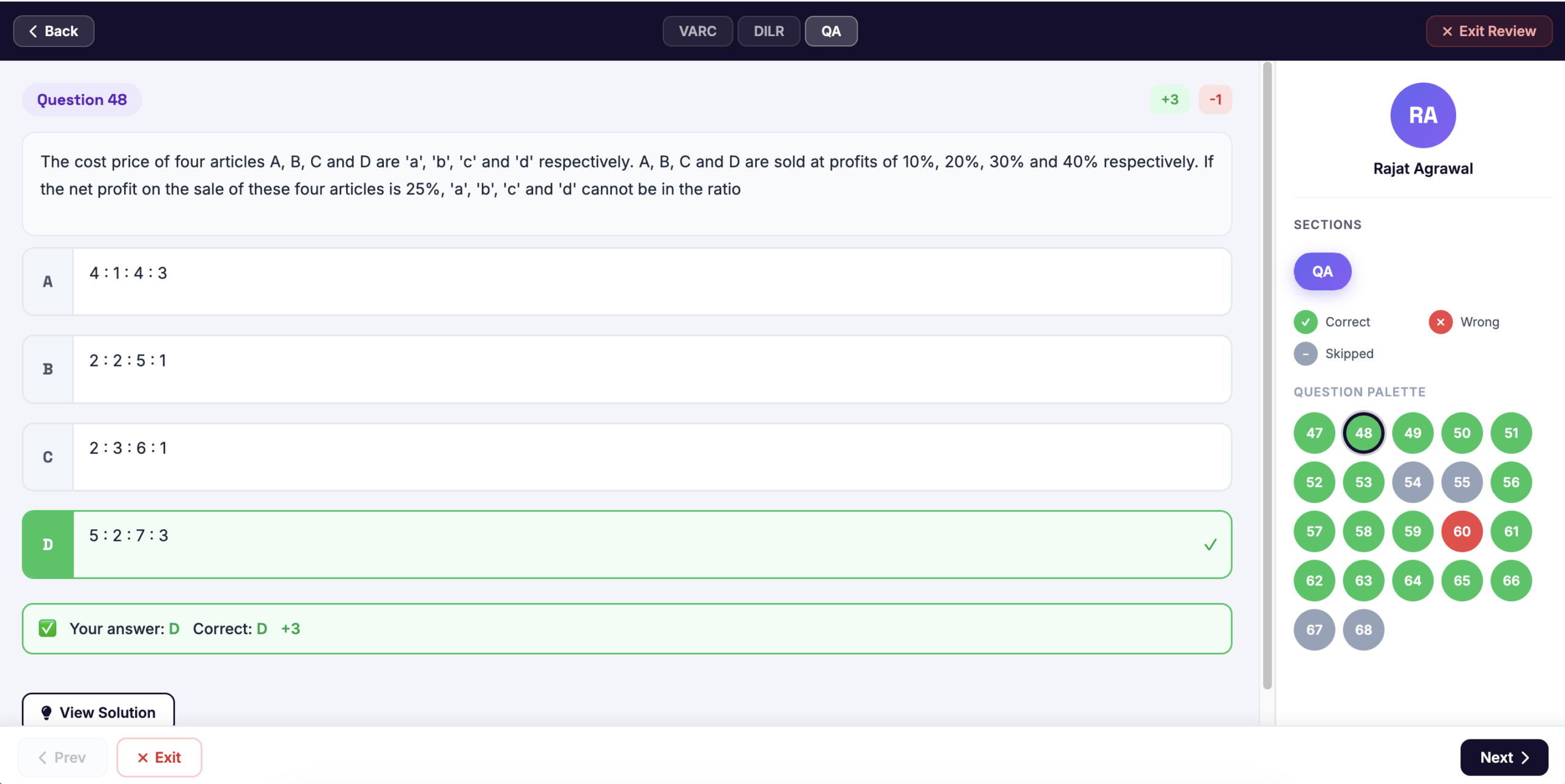 Stalwart CAT 2026 live mock test interface showing VARC section, timer and question palette